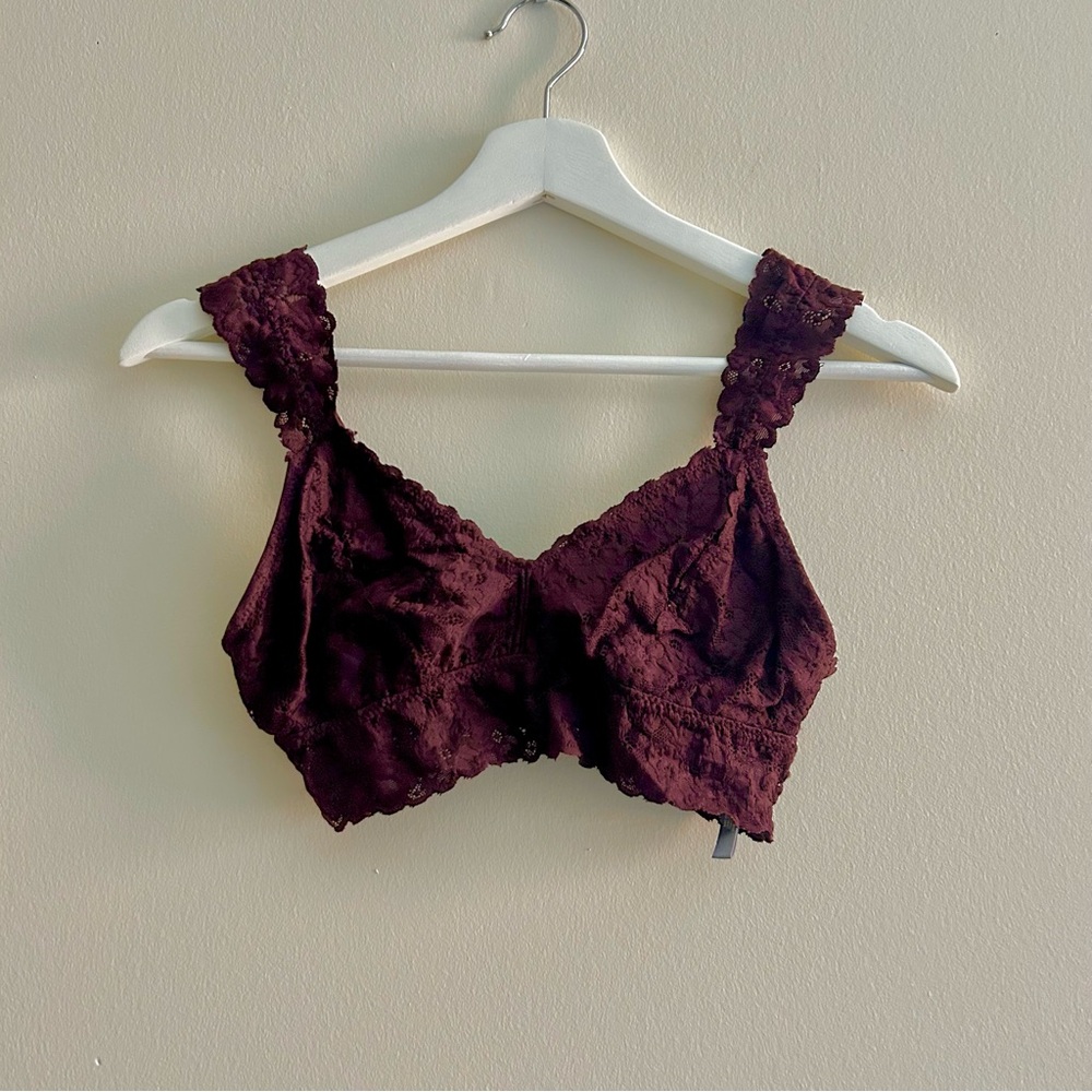 Aerie Lace Bralette Dark Red Burgundy Maroon Size Medium Wireless Pullover Lined